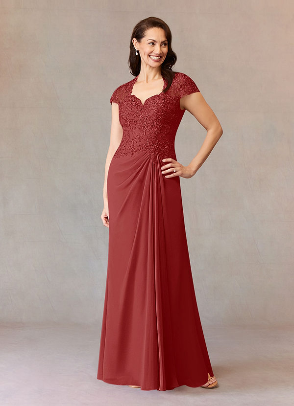 Azazie Junie Robe Mère de la Mariée & du Marié Robe Trapèze en Mousseline de soie Dentelle Rouille image1