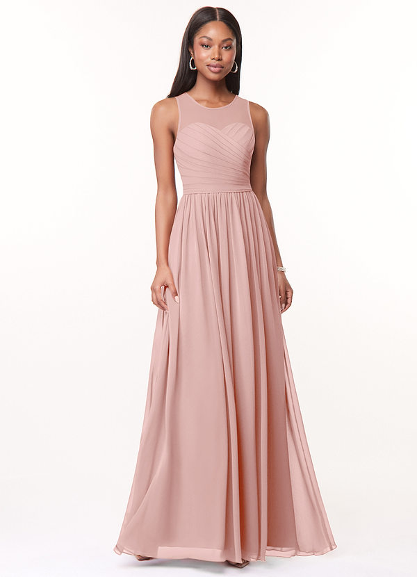 Azazie Nina Bridesmaid Dresses Powder Pink A-Line Pleated Chiffon Dress image1