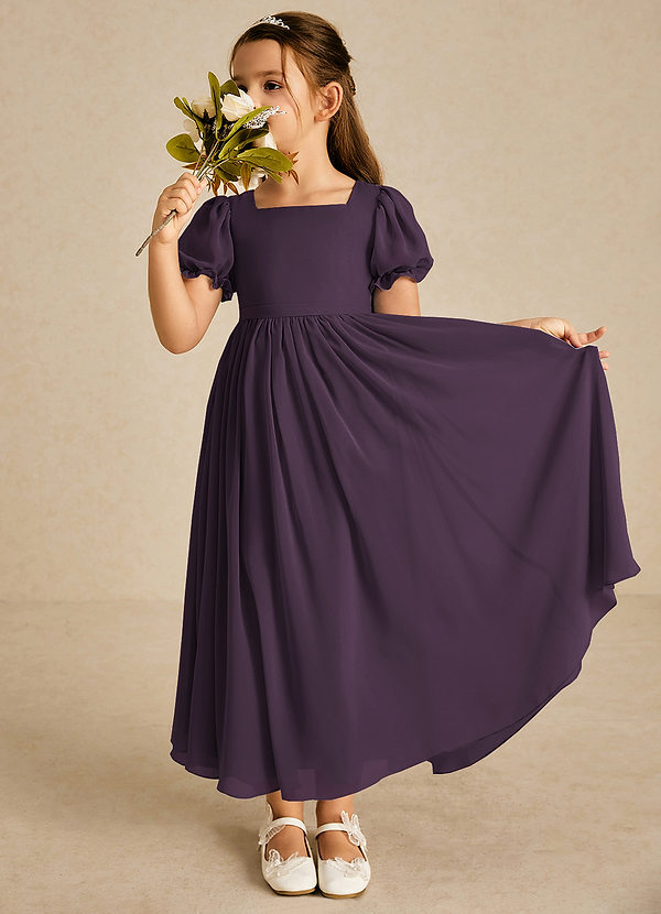 Azazie Joss Flower Girl Dresses Plum A-Line with Sleeves Chiffon Dress image1