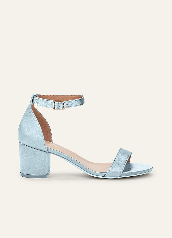 front Matching Color Metallic Satin One Strap Buckle Block Heel Sandals