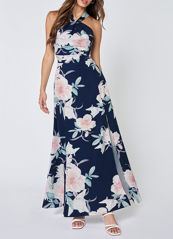 front Glencoe Bleu Marin Robe mi-longue à imprimé floral et dos nu
