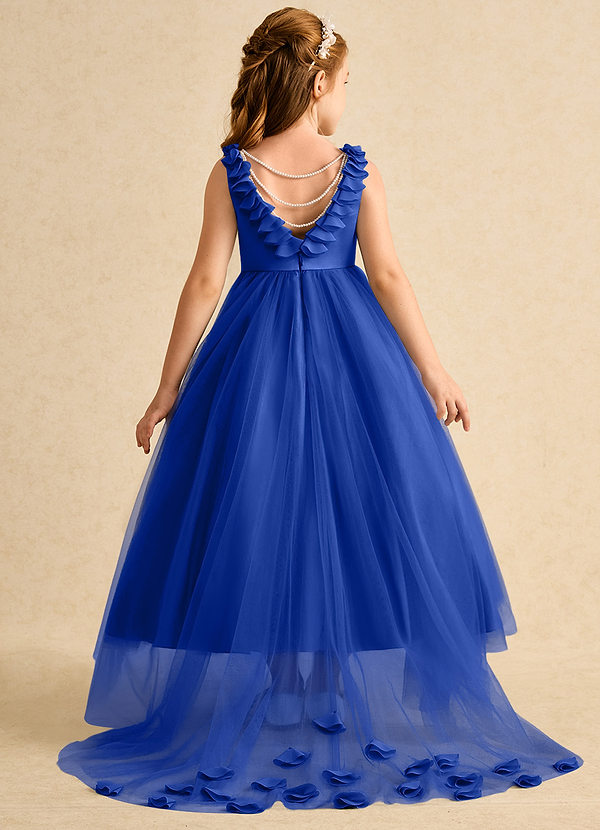 Azazie Lorita Robes de Fillette d'Honneur Robe Trapèze en Tulle Perlé Bleu Roi image1