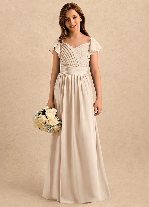 Azazie Taylor Girls Formal Sukienki dla dziewczynek sypiących kwiaty Linia A Dekolt w kształcie serca Szyfon Długość podłogi Sukienka image1