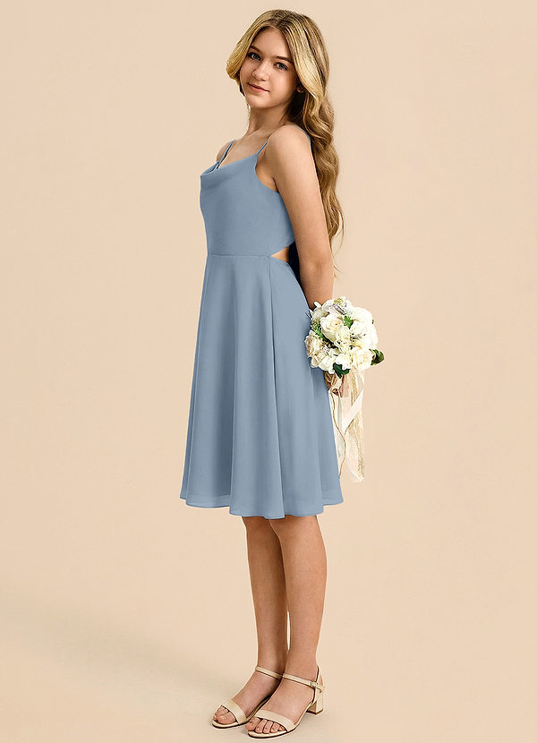 Azazie Shale Linia A Ukłon Szyfon Mini Młodsza druhna Sukienka image1