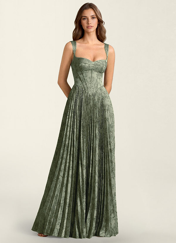 Simone Szałwia Niebieska Sukienka z gorsetem koronkowym w kształcie litery A image1