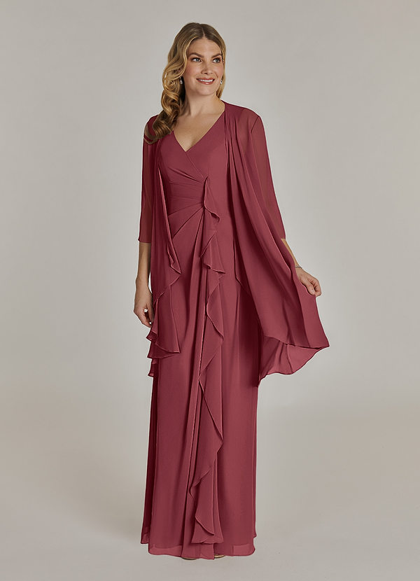 Azazie Manuella Mother of the Brides Dresses Merlot A-Line V-Neck Pleated Chiffon Dress image1