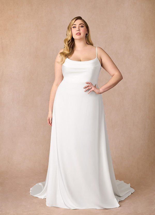 Azazie Shiv Brautkleider A-Linie Mit Perlen Satin mit Krepprücken Kleid Diamantweiß image1