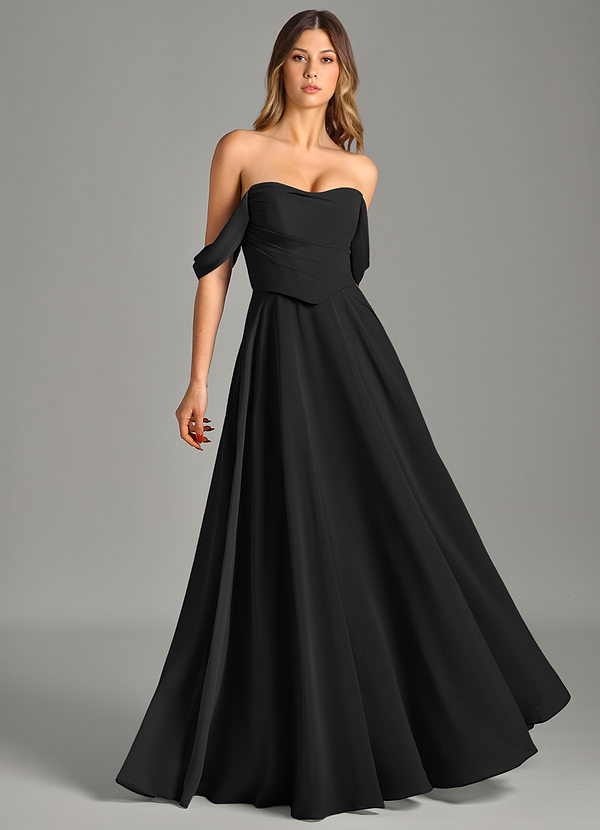 Azazie Chelsey Abiti da Damigella Abito Convertibile A-Line in Chiffon a Spalla Scoperta Nero image1