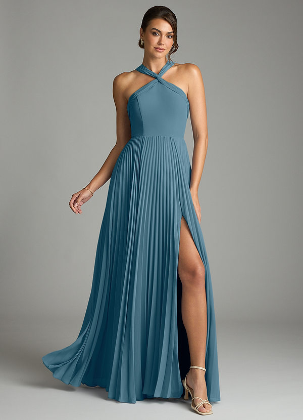 Azazie Afra Abiti da Damigella Abito A-Line in Chiffon Plissettato Bermuda image1