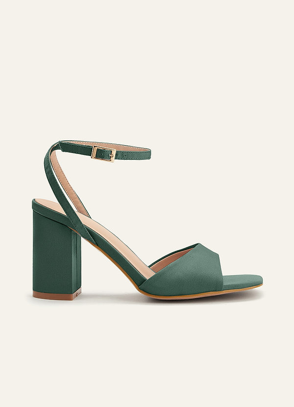 front Matching Color Stretch satin Square Toe Block Heels