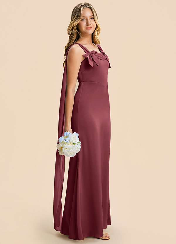 Azazie Chelsea Junior Merlot Sheath Pleated Stretch Satin Dress image1