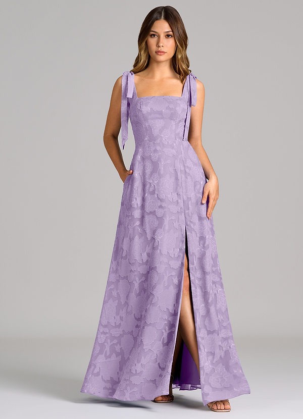 Azazie Debra Bridesmaid Dresses Lilac A-Line with Pockets Floral Burnout Dress image1