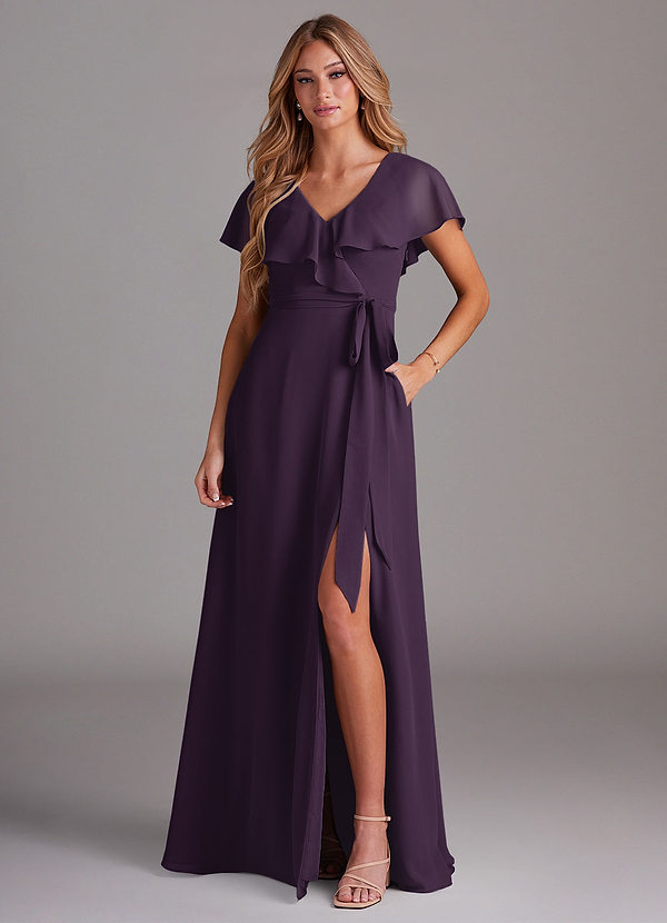 Azazie Lainey Bridesmaid Dresses Plum A-Line with Pockets Chiffon Dress image1