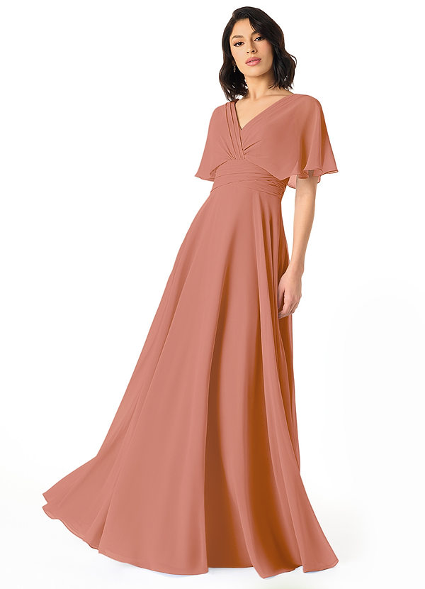 Azazie Pamela Bridesmaid Dresses MAI TAI A-Line V-Neck Pleated Chiffon Dress image1