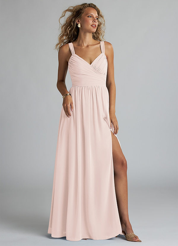 Azazie Aziza Bridesmaid Dresses Rose Petal A-Line V-Neck Pleated Chiffon Dress image1