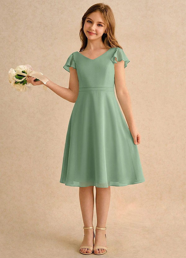 Azazie Narin Girls Formal Klänningar för brudeflicka Klä A-Line i Chiffong med ärmar image1