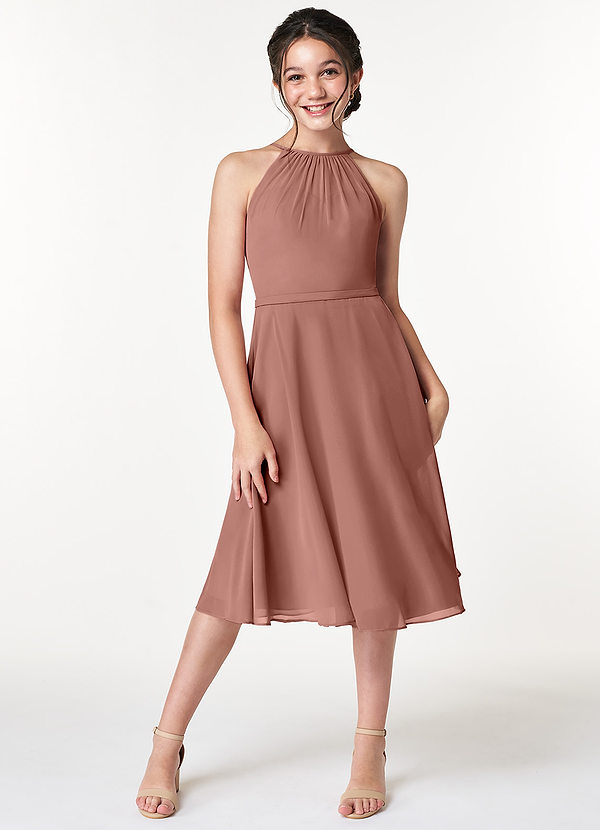 Azazie Alayna A-Line Pleated Chiffon Knee-Length Junior Bridesmaid Dress image1