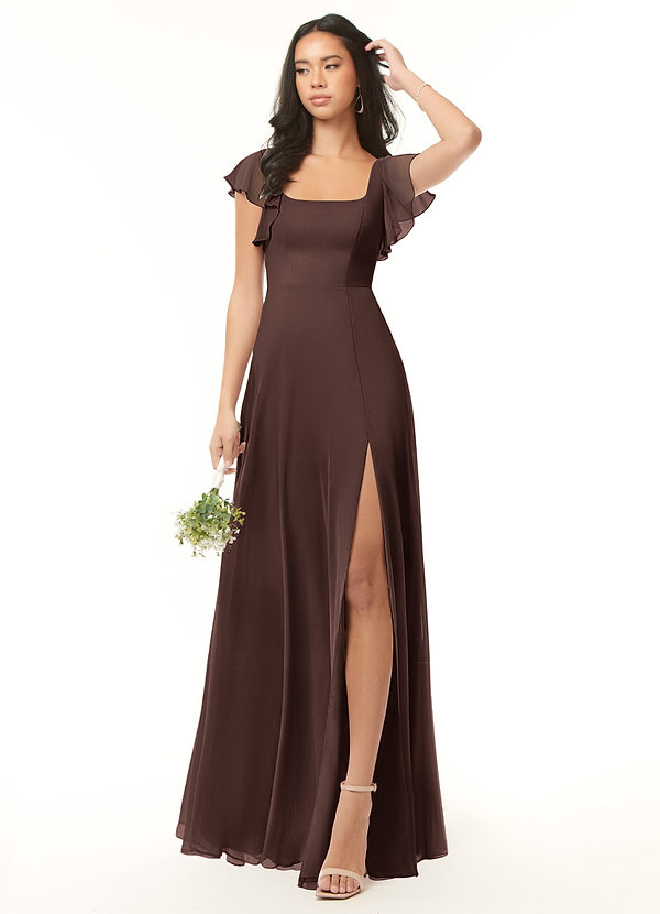 Azazie Bondi Bridesmaid Dresses Ganache A-Line Ruffled Chiffon Dress image1