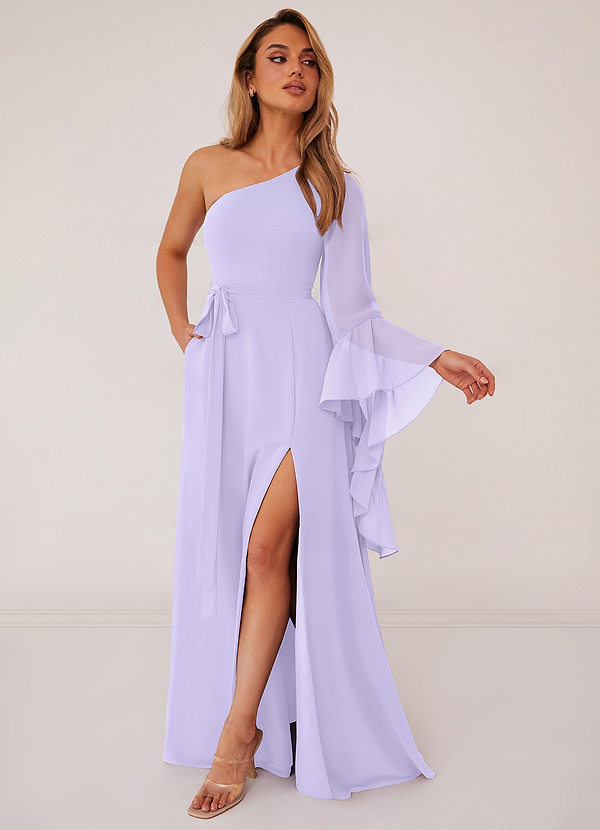 A-line One Shoulder Chiffon Max Dresses Peacock