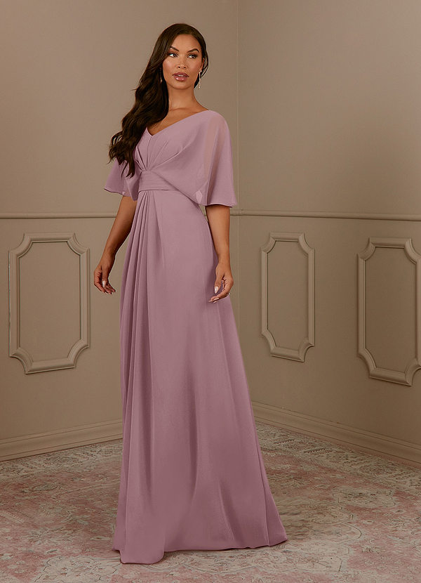 Azazie Oksana Mother of the Brides Dresses Dusty Rose A-Line V-Neck Pleated Chiffon Dress image1