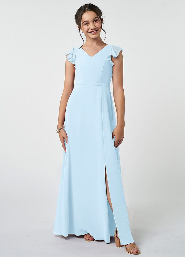 Azazie Claudine Junior Sky Blue A-Line Pleated Chiffon Dress image1