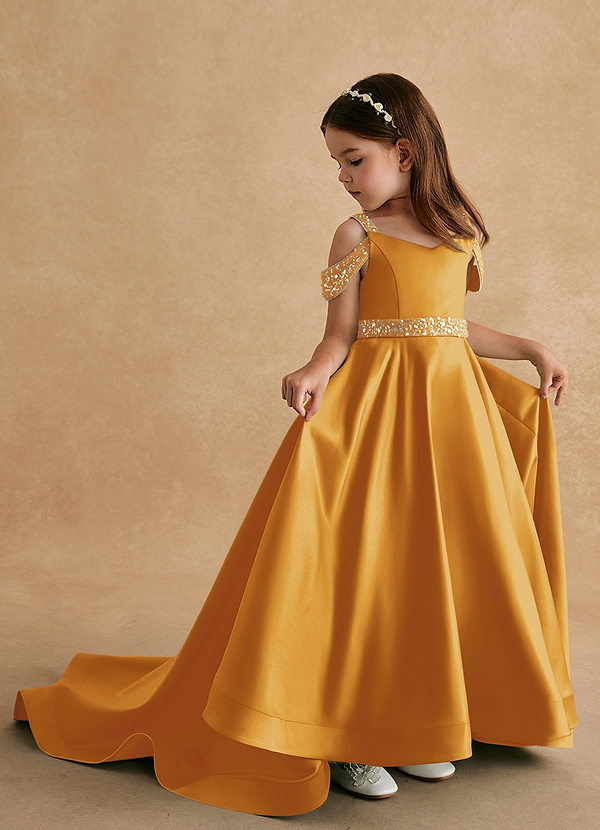 Azazie Jodi Vestidos de Niña de Flores Vestido de Caramelo de Satin Mate de Corte En A image1