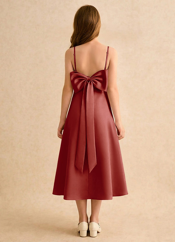 Azazie Jaella Girls Formal Sukienki dla dziewczynek sypiących kwiaty Linia A Pofałdowany Matowy satynowy Długość herbaty Sukienka image1