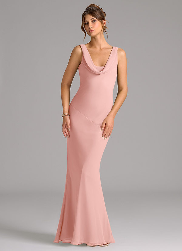 Azazie Rylina Vestidos Dama de Honor Vestido de Rosetón de Gasa de Corte Sirena con Plisado image1