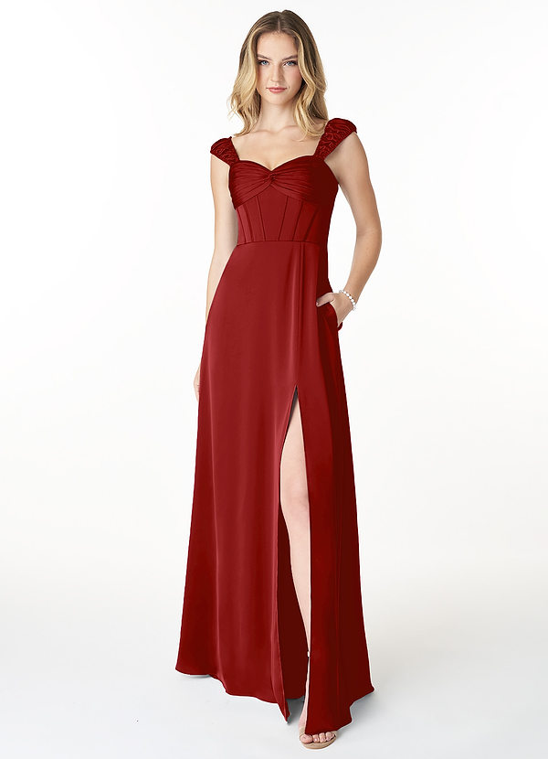 Azazie Eve Bridesmaid Dresses A-Line Convertible Pockets Stretch Satin Floor-Length Dress image1