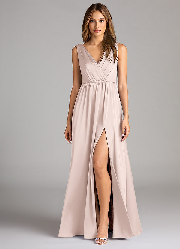 Azazie Tanicia Bridesmaid Dresses Blushing Pink A-Line Pleated Stretch Satin Dress image1