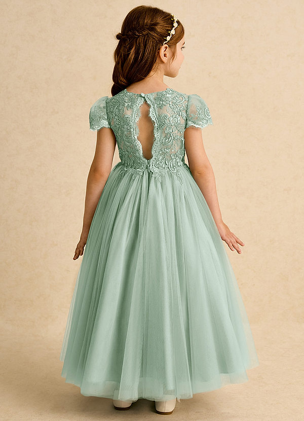 Azazie Puff Robes de Fillette d'Honneur Robe Princesse en Tulle Dentelle Agave image1