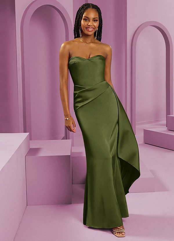 Barbie ♥ Azazie Bridesmaid Dresses Olive Sheath Strapless Stretch Satin Convertible Dress image1