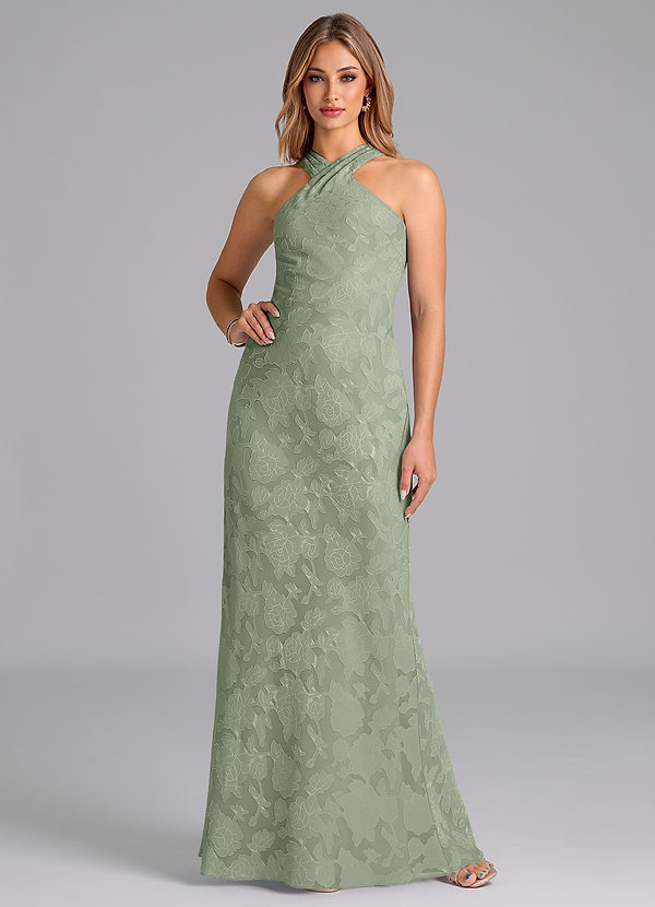Azazie Doretta Bridesmaid Dresses Agave Mermaid Pleated Floral Burnout Dress image1