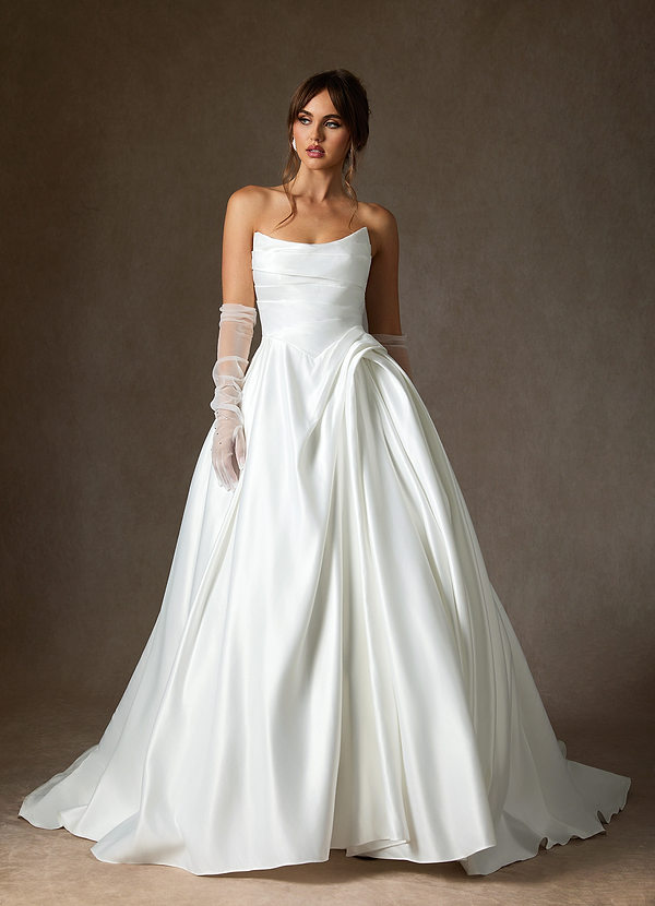Azazie Adelise Brautkleider Ballkleid Schulterfrei Satin Kleid Diamantweiß image1
