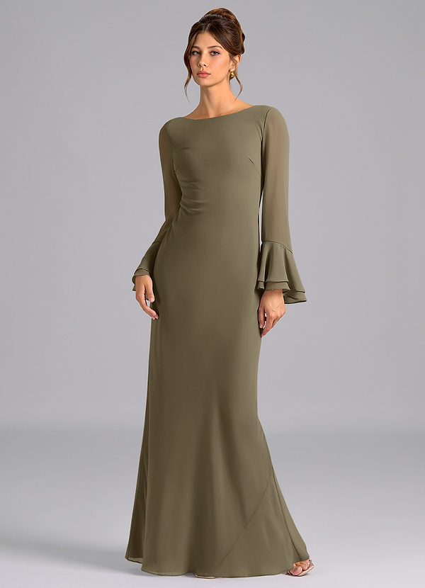 Azazie Leone Abiti da Damigella Abito Sirena in Chiffon Corsetto Willow Green image1