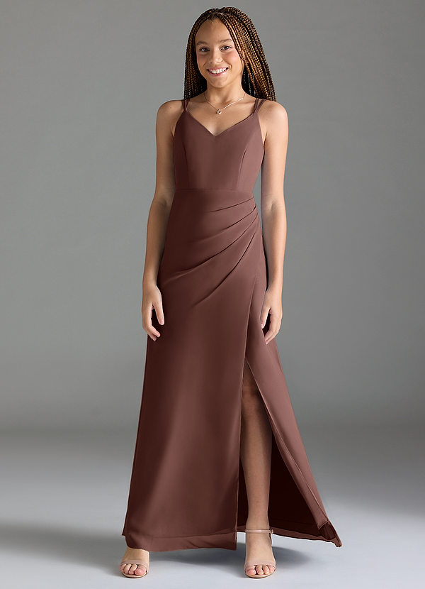 Azazie Leo Junior Abito Sirena in Chiffon Plissettato Espresso image1