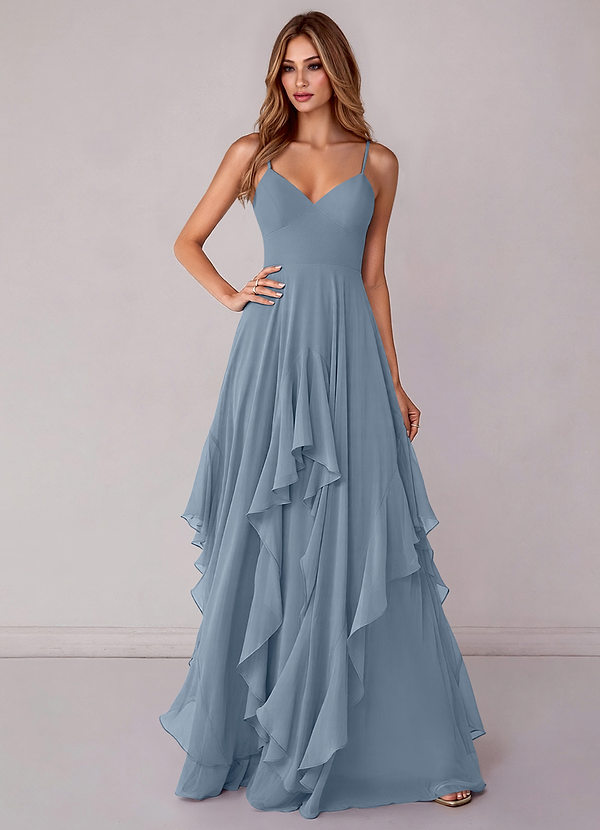 Azazie Zaina Bridesmaid Dresses Dusty Blue A-Line Chiffon Dress image1