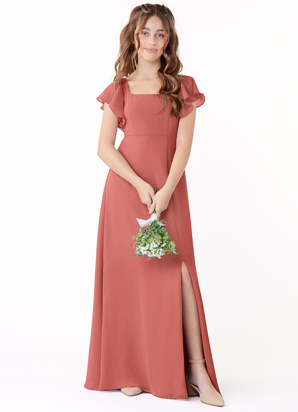 Azazie Bondi Junior Linia A Ukłon Szyfon Długość podłogi Młodsza druhna Sukienka image1