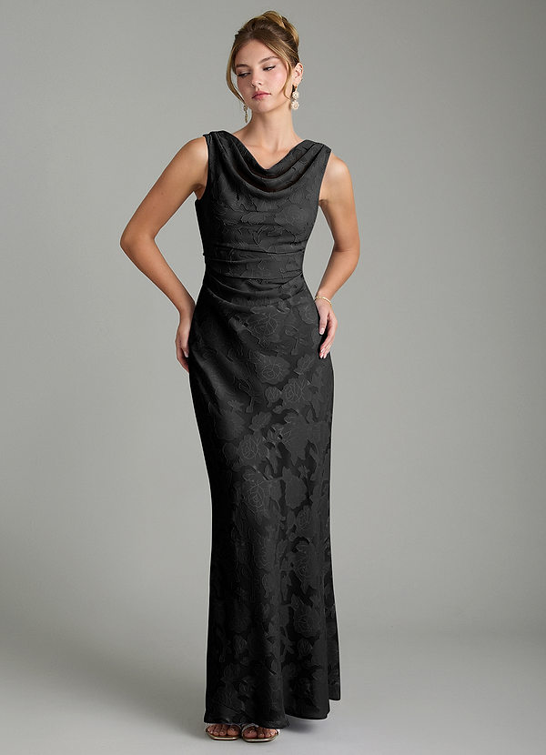Azazie Kieryn Vestidos de dama de honor Vestido de Negro de Devorado Floral de Corte Sirena con Plisado image1