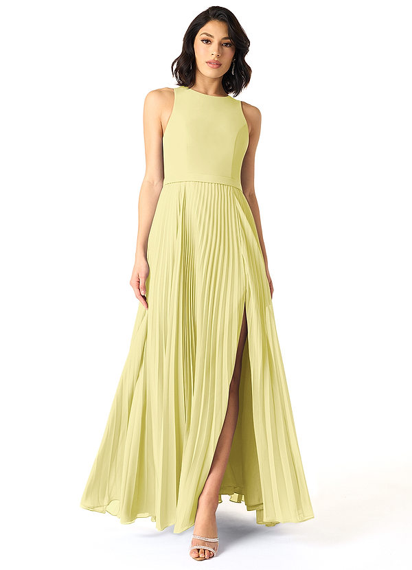 Azazie Lindie Bridesmaid Dresses Lemon Sorbet A-Line Scoop Pleated Chiffon Dress image1