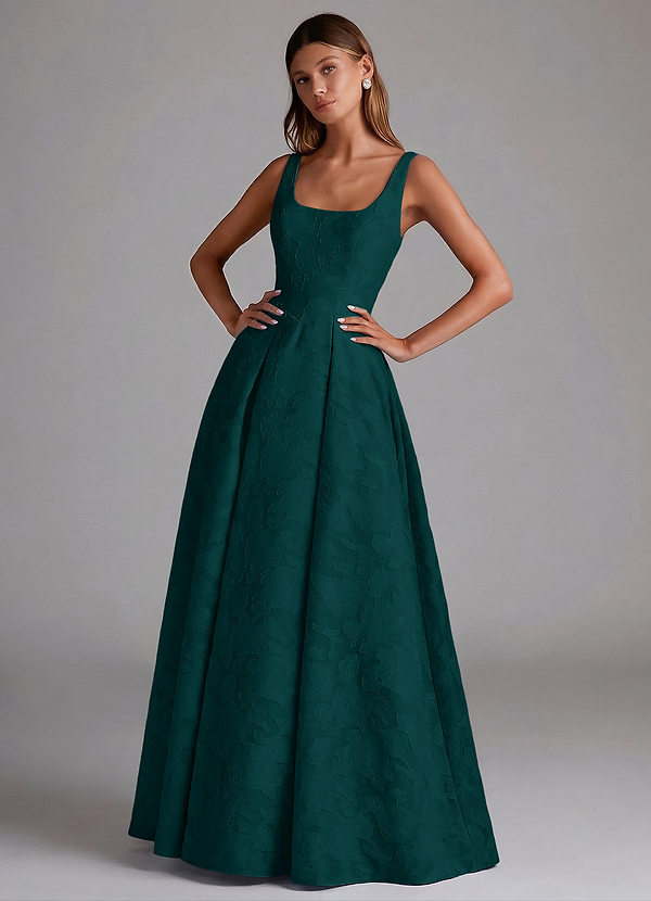 Azazie Amalie Abiti da Damigella Abito A-Line in Burnout Floreale Plissettato Pino image1