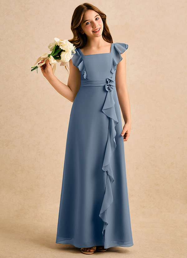 Azazie Soso Girls Formal Kukkaistyttöjen mekot A-linja Pliseerattu Sifonki Lattian pituus Pukeutua image1