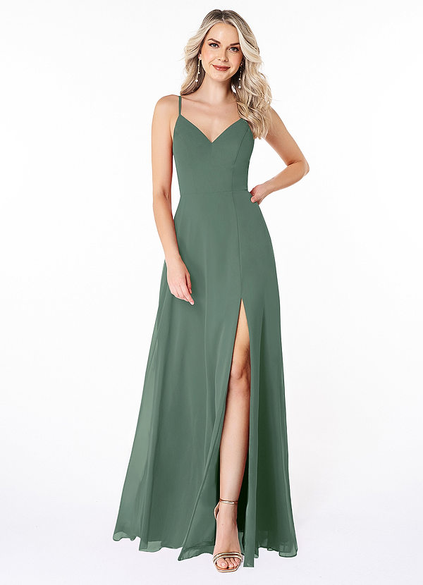 Azazie Lena Bridesmaid Dresses Eucalyptus A-Line Lace Chiffon Dress image1