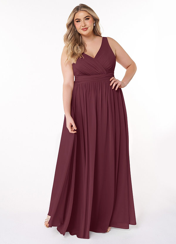 Azazie Kora Brautjungfernkleider A-Linie Plissee Chiffon Kleid Cabernetrot image1