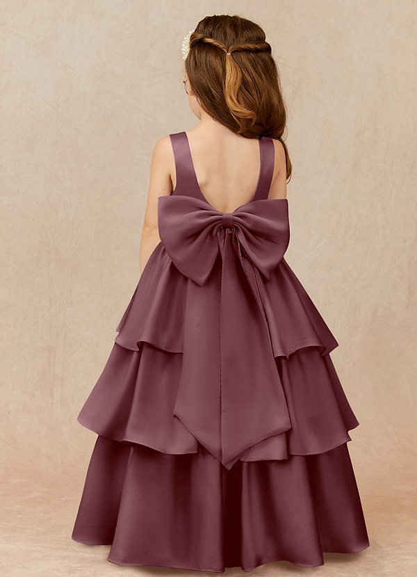 Azazie Margie Flower Girl Dresses Sangria A-Line Bow Stretch Satin Dress image1