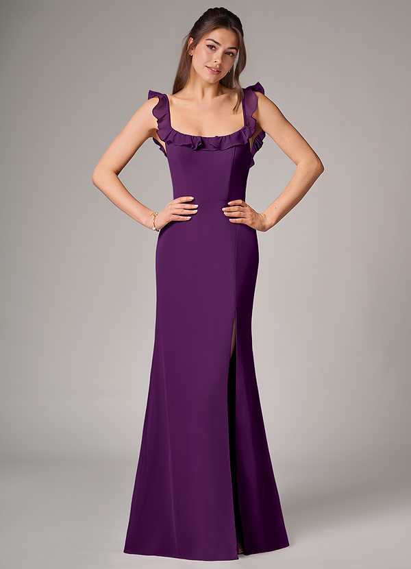 Azazie Callie Bridesmaid Dresses Grape Mermaid Side Slit Chiffon Convertible Dress image1