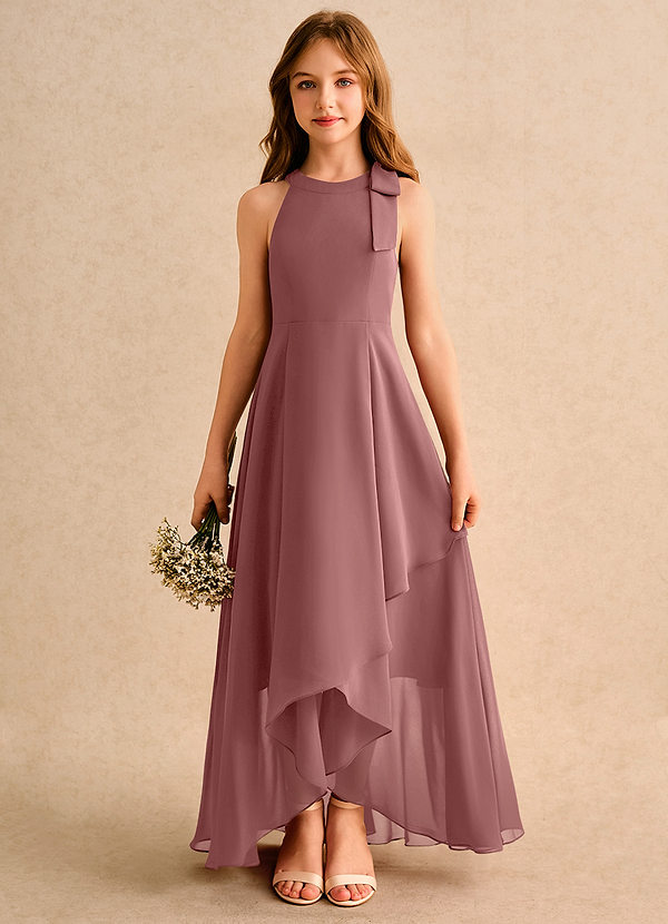 Azazie Boop Girls Formal Flower Girl Dresses Desert Rose A-Line Bow Chiffon Dress image1