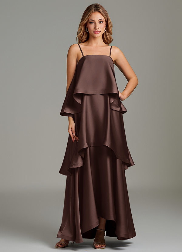 Azazie Azalea Bridesmaid Dresses Ganache A-Line Ruched Stretch Satin Dress image1