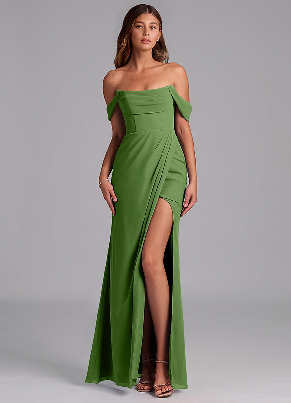 Azazie Johana Bruidsmeisjes Jurken Converteerbaar Jurk van Chiffon met Zeemeermin Off the Shoulder Basilicum image1