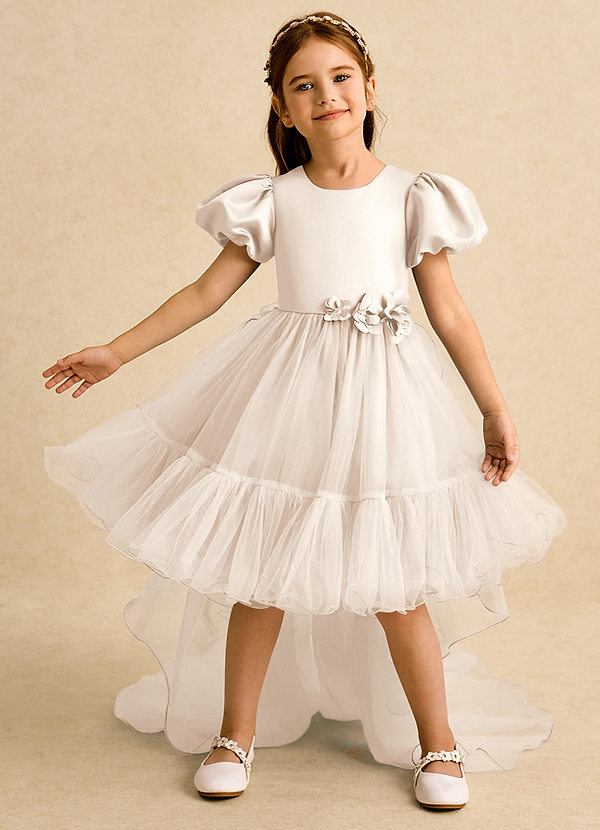 Azazie Cocoa Abiti da Ragazza di Fiori Abito Principessa in Tulle Plissettato Alabastro Bianco image1